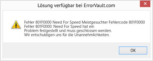 Fix Need For Speed ​​Meistgesuchter Fehlercode 801F0000 (Error Fehler 801F0000)