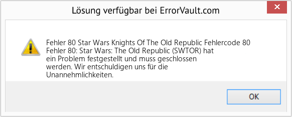 Fix Star Wars Knights Of The Old Republic Fehlercode 80 (Error Fehler 80)