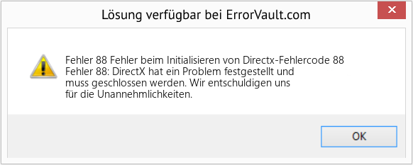 Download Error <?php echo $number; ?> (Fehler beim Initialisieren von Directx-Fehlercode 88) Repair Tool Fix Fehler beim Initialisieren von Directx-Fehlercode 88 (Error Fehler 88)