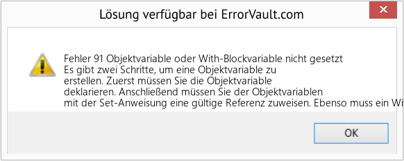 Download Error <?php echo $number; ?> (Objektvariable oder With-Blockvariable nicht gesetzt) Repair Tool Fix Objektvariable oder With-Blockvariable nicht gesetzt (Error Fehler 91)