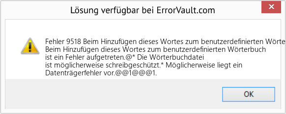 Download Error <?php echo $number; ?> (Beim Hinzufügen dieses Wortes zum benutzerdefinierten Wörterbuch ist ein Fehler aufgetreten) Repair Tool Fix Beim Hinzufügen dieses Wortes zum benutzerdefinierten Wörterbuch ist ein Fehler aufgetreten (Error Fehler 9518)