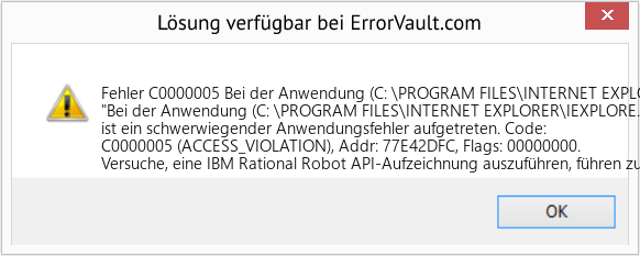 Fix Bei der Anwendung (C: \PROGRAM FILES\INTERNET EXPLORER\IEXPLORE.EXE) ist ein schwerwiegender Anwendungsfehler aufgetreten (Error Fehler C0000005)
