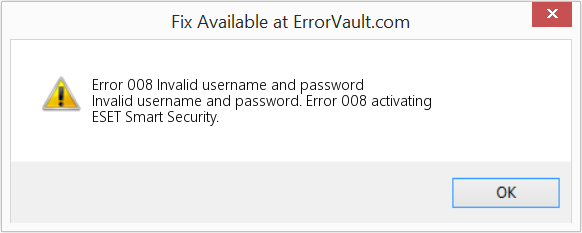 Fix Invalid username and password (Error Code 008)