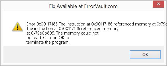 Download Error <?php echo $number; ?> (The instruction at 0x00117186 referenced memory at 0x79e0b805) Repair Tool Fix The instruction at 0x00117186 referenced memory at 0x79e0b805 (Error Code 0x00117186)