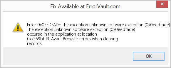 Fix The exception unknown software exception (0x0eedfade) occured in the application at location 0x7c59bbf3 (Error Code 0x0EEDFADE)