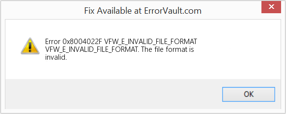 Download Error <?php echo $number; ?> (VFW_E_INVALID_FILE_FORMAT) Repair Tool Fix VFW_E_INVALID_FILE_FORMAT (Error Code 0x8004022F)