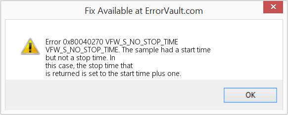 Download Error <?php echo $number; ?> (VFW_S_NO_STOP_TIME) Repair Tool Fix VFW_S_NO_STOP_TIME (Error Code 0x80040270)