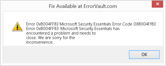 Fix Microsoft Security Essentials Error Code 0X8004Ff83 (Error Code 0x8004FF83)