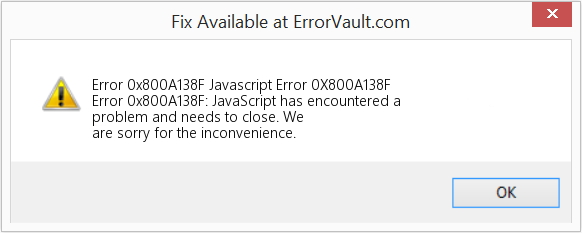 Download Error <?php echo $number; ?> (Javascript Error 0X800A138F) Repair Tool Fix Javascript Error 0X800A138F (Error Code 0x800A138F)