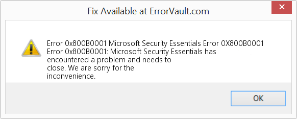 Fix Microsoft Security Essentials Error 0X800B0001 (Error Code 0x800B0001)