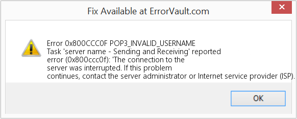 Fix POP3_INVALID_USERNAME (Error Code 0x800CCC0F)