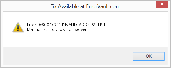 Fix INVALID_ADDRESS_LIST (Error Code 0x800CCC11)