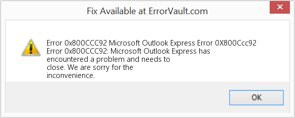 Download Error <?php echo $number; ?> (Microsoft Outlook Express Error 0X800Ccc92) Repair Tool Fix Microsoft Outlook Express Error 0X800Ccc92 (Error Code 0x800CCC92)