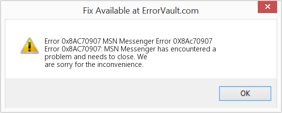 Fix MSN Messenger Error 0X8Ac70907 (Error Code 0x8AC70907)