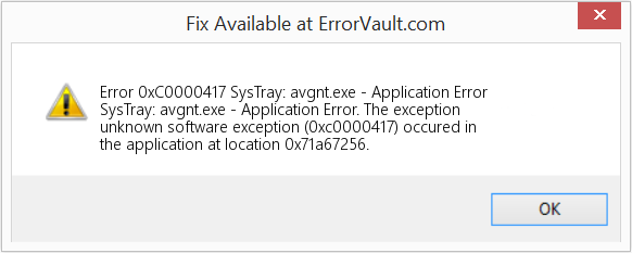 Fix SysTray: avgnt.exe - Application Error (Error Code 0xC0000417)
