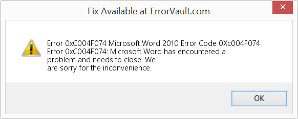 Fix Microsoft Word 2010 Error Code 0Xc004F074 (Error Code 0xC004F074)