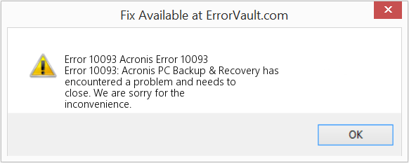 Fix Acronis Error 10093 (Error Code 10093)