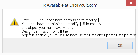 Fix You don't have permission to modify '| (Error Code 10951)