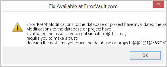 Fix Modifications to the database or project have invalidated the associated digital signature (Error Code 10974)