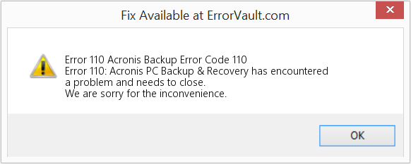 Fix Acronis Backup Error Code 110 (Error Code 110)
