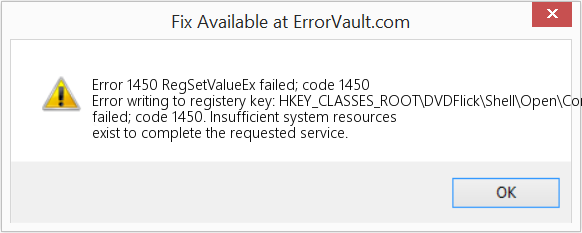 Fix RegSetValueEx failed; code 1450 (Error Code 1450)
