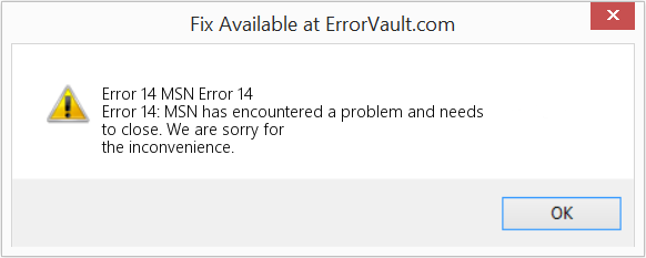 Download Error <?php echo $number; ?> (MSN Error 14) Repair Tool Fix MSN Error 14 (Error Code 14)