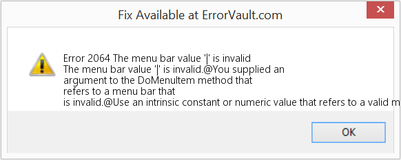 Fix The menu bar value '|' is invalid (Error Code 2064)