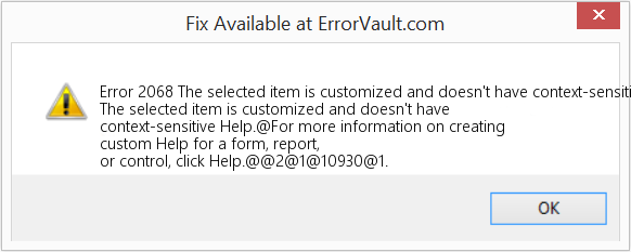 Fix The selected item is customized and doesn't have context-sensitive Help (Error Code 2068)