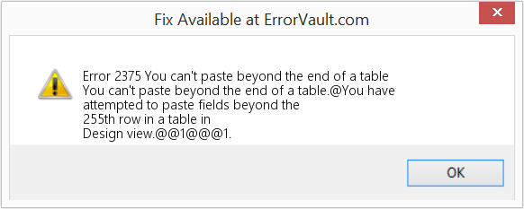 Fix You can't paste beyond the end of a table (Error Code 2375)
