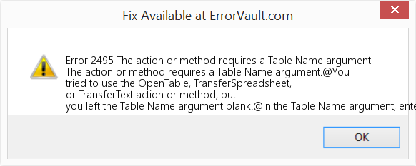 Fix The action or method requires a Table Name argument (Error Code 2495)