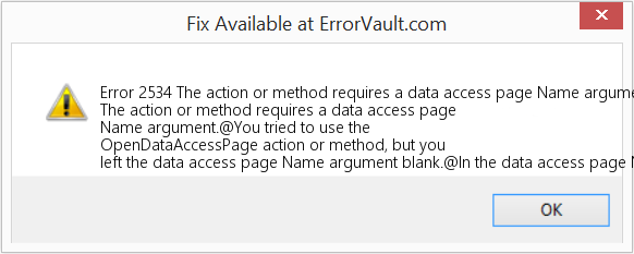 Fix The action or method requires a data access page Name argument (Error Code 2534)