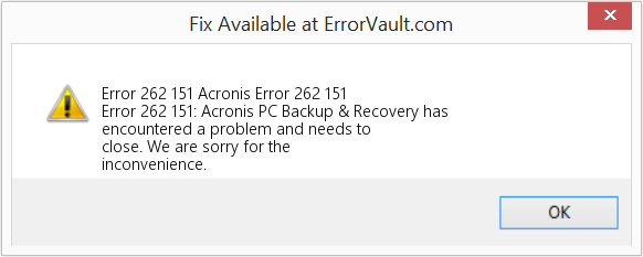 Fix Acronis Error 262 151 (Error Code 262 151)