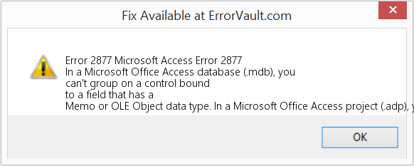 Download Error <?php echo $number; ?> (Microsoft Access Error 2877) Repair Tool Fix Microsoft Access Error 2877 (Error Code 2877)