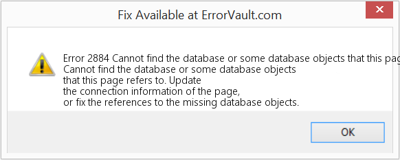 Fix Cannot find the database or some database objects that this page refers to (Error Code 2884)