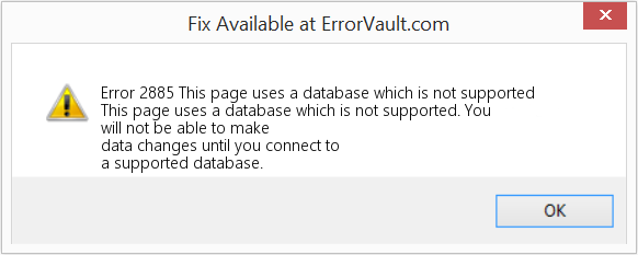 Fix This page uses a database which is not supported (Error Code 2885)