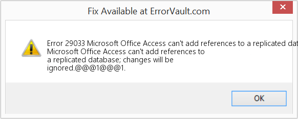 Download Error <?php echo $number; ?> (Microsoft Office Access can't add references to a replicated database; changes will be ignored) Repair Tool Fix Microsoft Office Access can't add references to a replicated database; changes will be ignored (Error Code 29033)