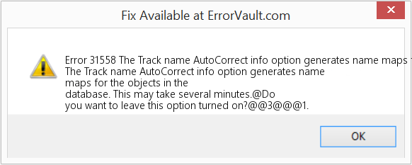 Download Error <?php echo $number; ?> (The Track name AutoCorrect info option generates name maps for the objects in the database) Repair Tool Fix The Track name AutoCorrect info option generates name maps for the objects in the database (Error Code 31558)