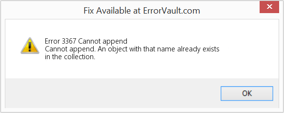 Fix Cannot append (Error Code 3367)