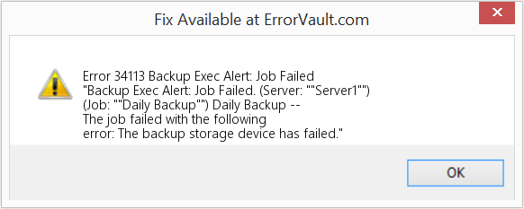 Fix Backup Exec Alert: Job Failed (Error Code 34113)