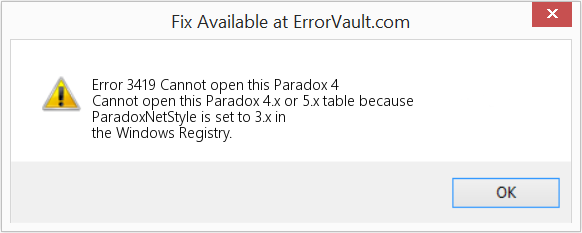 Fix Cannot open this Paradox 4 (Error Code 3419)