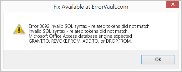 Fix Invalid SQL syntax - related tokens did not match (Error Code 3692)