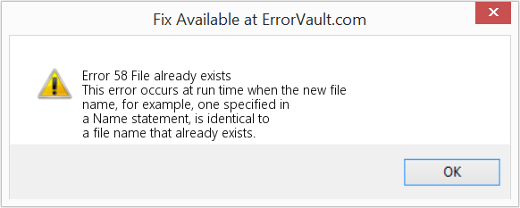 Fix File already exists (Error Code 58)
