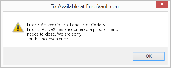 Fix Activex Control Load Error Code 5 (Error Code 5)