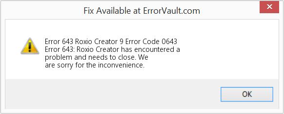 Fix Roxio Creator 9 Error Code 0643 (Error Code 643)
