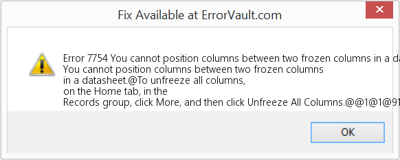 Fix You cannot position columns between two frozen columns in a datasheet (Error Code 7754)