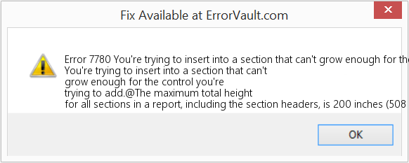 Fix You're trying to insert into a section that can't grow enough for the control you're trying to add (Error Code 7780)
