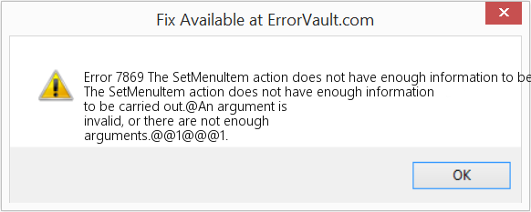 Fix The SetMenuItem action does not have enough information to be carried out (Error Code 7869)