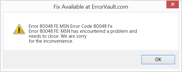 Fix MSN Error Code 80048 Fe (Error Code 80048 FE)