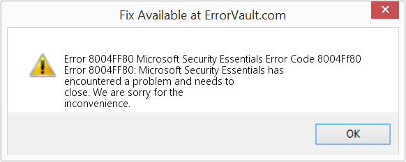Download Error <?php echo $number; ?> (Microsoft Security Essentials Error Code 8004Ff80) Repair Tool Fix Microsoft Security Essentials Error Code 8004Ff80 (Error Code 8004FF80)