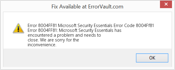 Download Error <?php echo $number; ?> (Microsoft Security Essentials Error Code 8004Ff81) Repair Tool Fix Microsoft Security Essentials Error Code 8004Ff81 (Error Code 8004FF81)